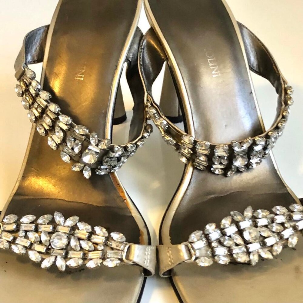 Vintage Y2K ENZO ANGIOLINI Bezella Gold Leather Rhinestone Stiletto Sandals 7.5 - Picture 3 of 8